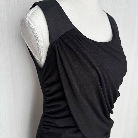 ESPRIT Ruched Midi Dress Black M Sleeveless Scoop Slip On‎ Neutral Business Y2K - Picture 2 of 15
